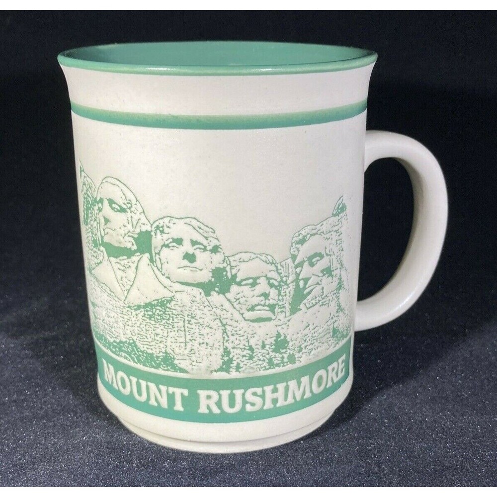 Vintage Mount Rushmore‎ Mug Gutzon Borglum Quote Gray Green Souvenir Cup